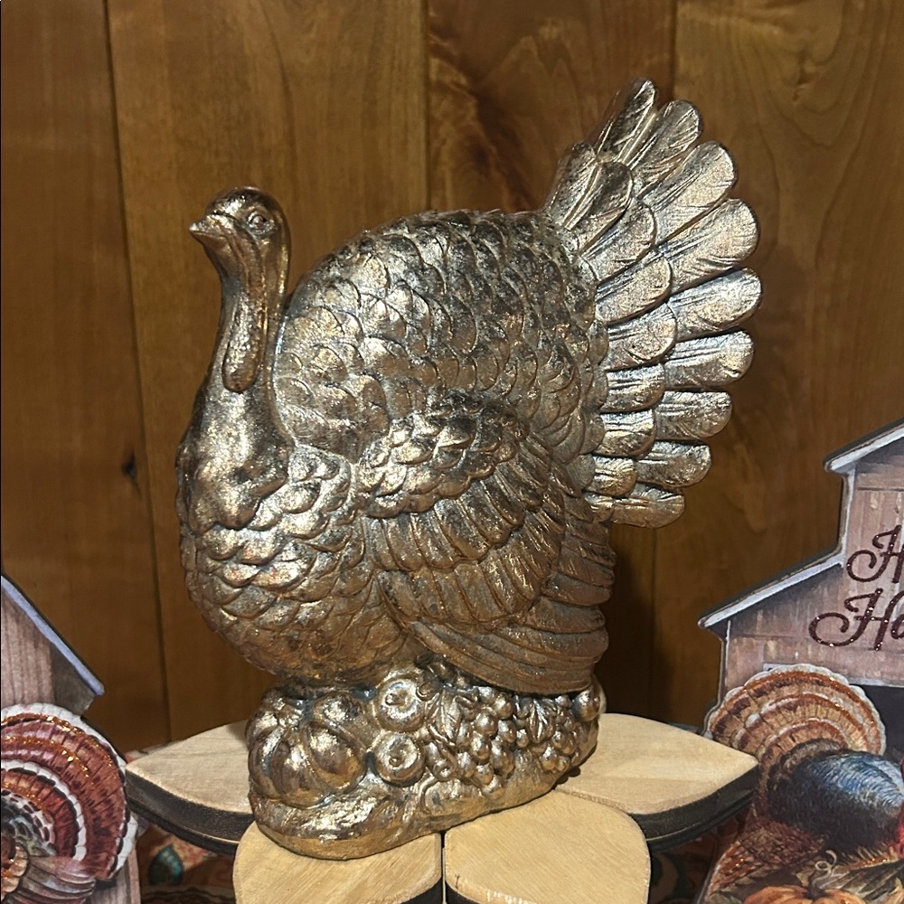 NWT Thanksgiving Gold Metallic 10” Turkey Fall Decor